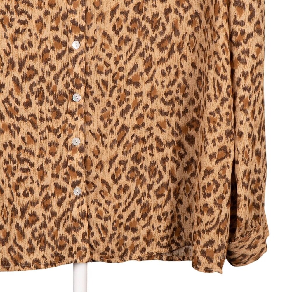 Leopard Print Button Up Shirt 14 Womens NEW Blouse Brown Boho Safari Fred David - Picture 3 of 6